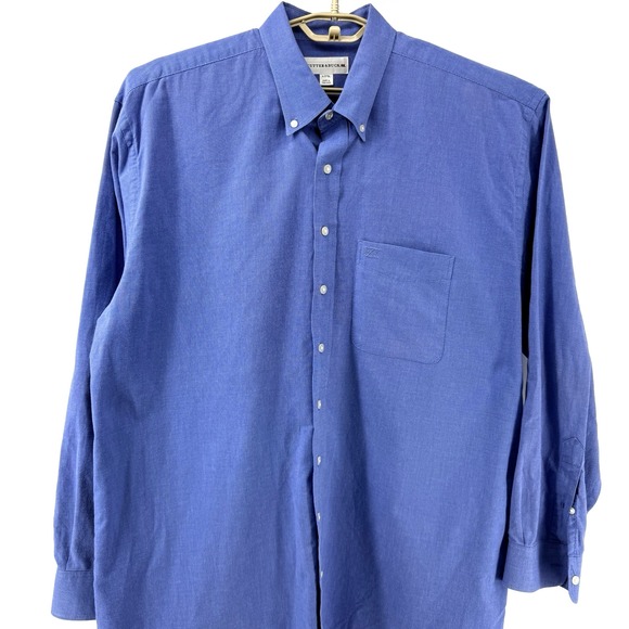 Cutter‎ Buck Mens 3XT/TG Button-Down Oxford Shirt Blue Long Sleeve logo Casual - Picture 2 of 9